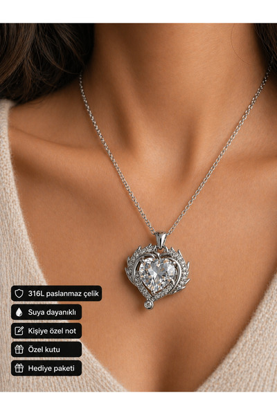 HER ŞEY NOTA www.herseynota.com White Stone Heart Pendant 316L Stainless Stee...