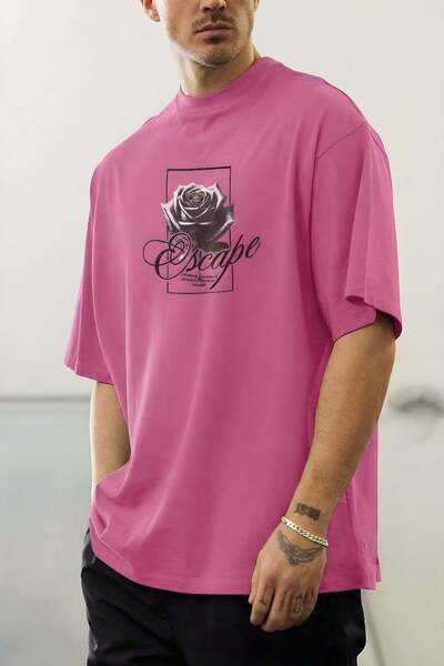 VACHT Men's Oversize Casual T-Shirt Black Rose Fuchsia Pink
