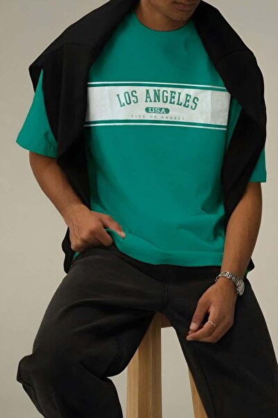 VACHT Men's Oversize Casual T-Shirt City of Angels Bntn Green