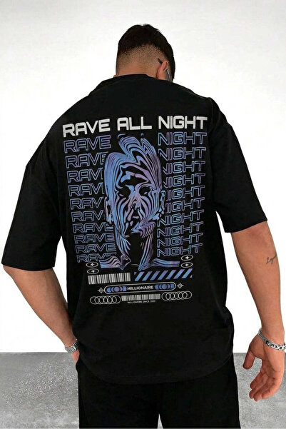 VACHT Men's Oversize Casual T-Shirt Rave All Night Black