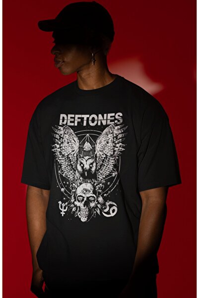 SEVBANO Tricou supradimensionat unisex cu imprimeu frontal Deftones Rock Meta...