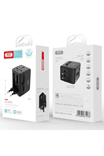 Xo (WL01) – Adaptor priză, multi-format, 2xUSB, UK / EU / US, Negru