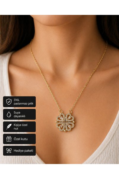 HER ŞEY NOTA www.herseynota.com Gold Color Clover Heart Stone Necklace Women ...