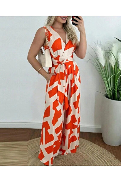 Butik Women's Strappy Double-Breasted Collared Long Patterned Single Jersey J...