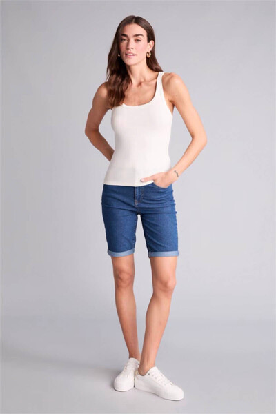 DeFacto Γυναικείο σορτς τζιν σε κανονική διπλογραμμή διάταξη, σκούρο μπλε A19...