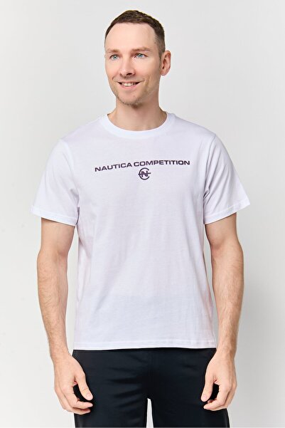 Nautica Competition Men Crew Neck Short Sleeve Graphic Print T-Shirt, White