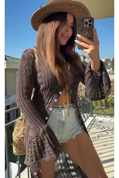 Abalı Uzun Yazlık Triko Hırka