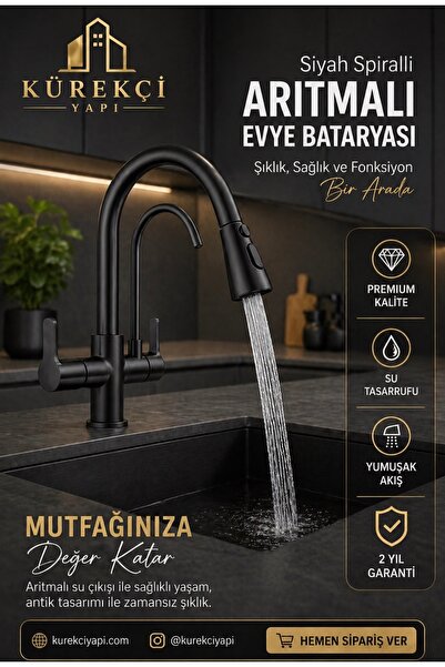 KÜREKÇİ YAPI Arıtmalı Siyah sprelli Mutfak Bataryası