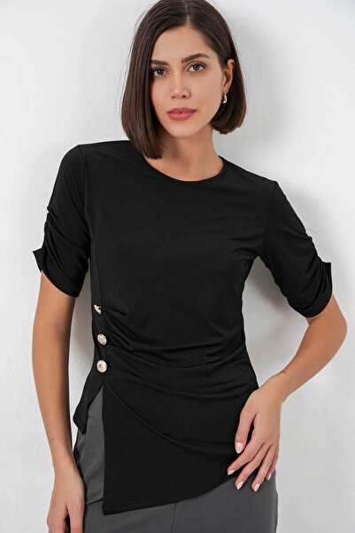 Bigdart Λεπτομερής γυναικεία μπλούζα Sandy Black με κουμπιά 992