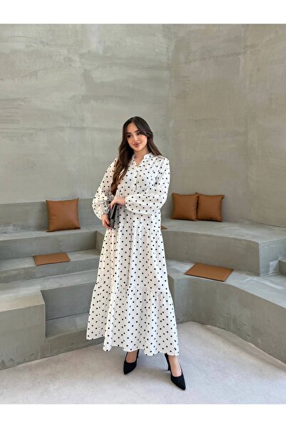 Şeker Portakalım Μακρυμάνικο φόρεμα μποέμ μάξι με πουά σχέδιο, διπλό στρώμα κ...