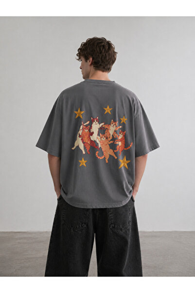 Nulivez Dancing Cats Printed Oversize Unisex T-Shirt Cute Cat Streetwear Design