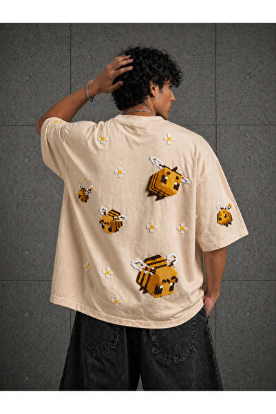 Nulivez Pixel Bee Printed Oversize Unisex T-Shirt Retro Gaming Streetwear Design