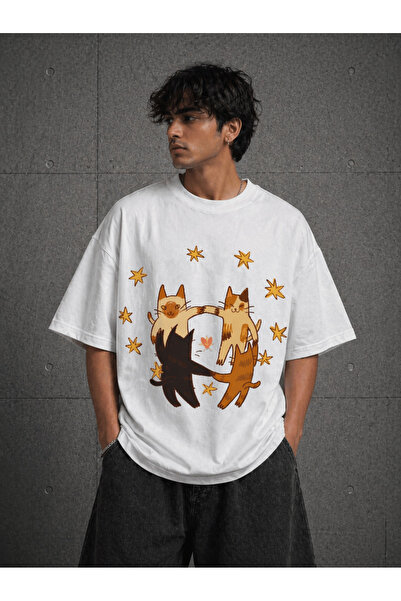 Nulivez Cat Printed Oversize Unisex T-Shirt Cute Cat Streetwear Design