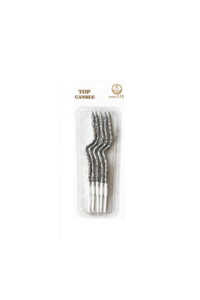 Vipfoni Glittery Curled Candle Set 12cm 5 Pieces Silver