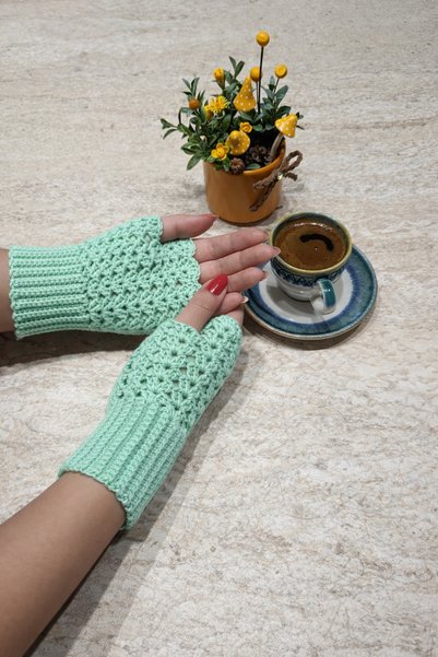 örgü Handmade Fingerless Gloves/ Stylish Openwork Design/ Winter Women's Gloves