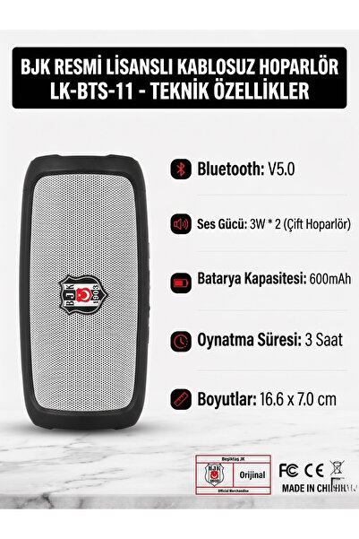 Kartal Beşiktaş Lisanslı Orijinal Taşınabilir Kablosuz Bluetooth Hoparlör - Kartalın Sesi Seninle