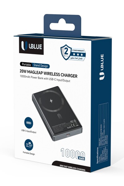 UBLUE Wireless Power Bank 10000mAh, Ultra-Slim Portable Charger with USB-C, Slim Battery Pack for iPhone, Samsung Galaxy and AirPods, Gray