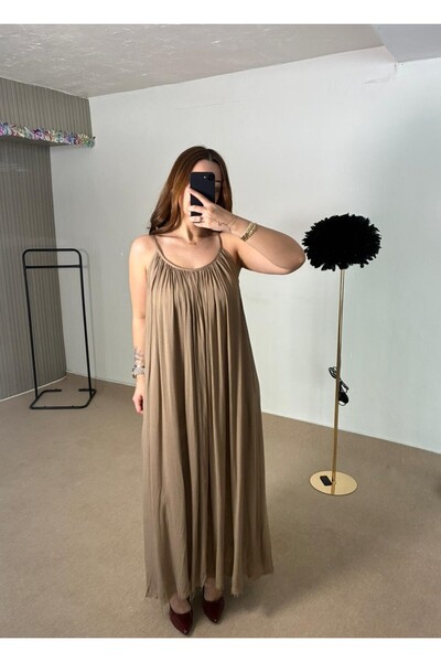 ecemce butik Askılı Astarlı Rahat Kesim %100 Cotton Elbise