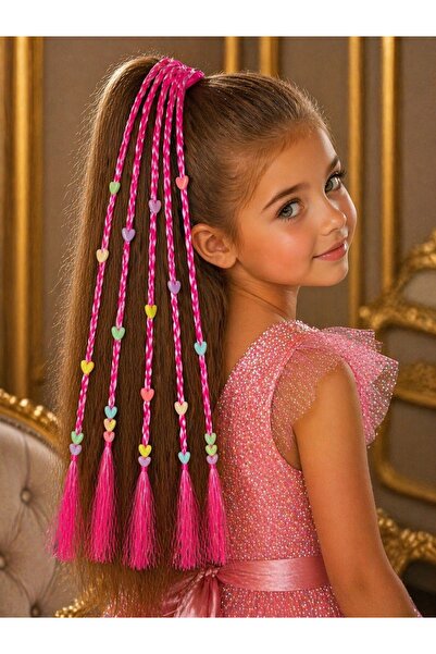 QUEEN AKSESUAR Πολύχρωμη διακοσμημένη κορδέλα με καρδιές και 6 πλεκτά μαλλιά,...