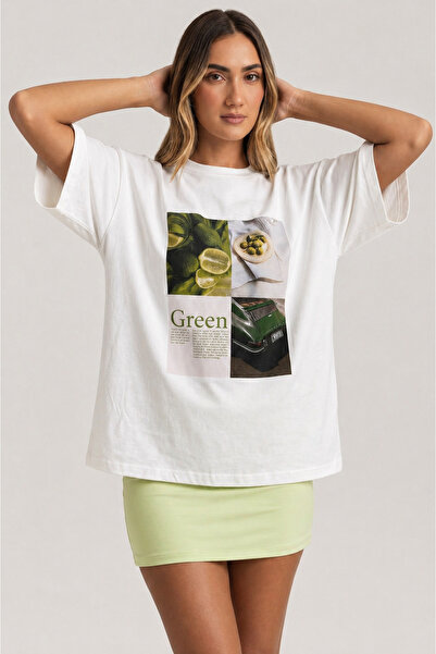 Fabienn Baskılı Oversize Beyaz T-Shirt