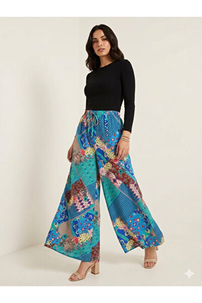 Hazinedan Γυναικείο παντελόνι με σχέδια, ελαστική μέση και υφαντό κορδόνι