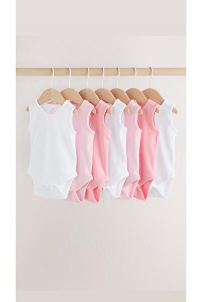 Next Baby Cotton Pink and White 7-Piece Bodysuit Set