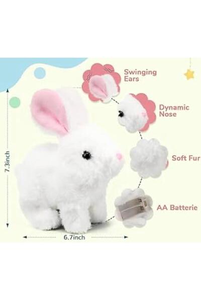 Generic Interactive Plush Bunny Toy with Moving Ears & Nose – Soft Electric Rabbit Toy for Kids