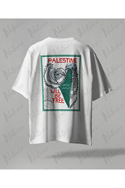 Nulivez Palestine Design Oversize Unisex T-Shirt with Kefiye Pattern Streetwe...
