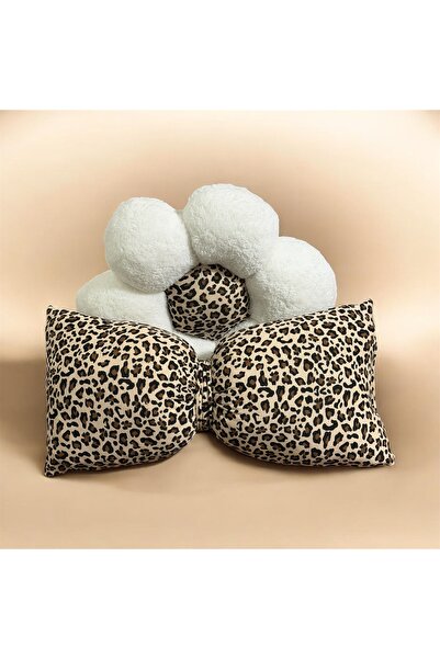 happyteks Μαξιλάρι με σχέδιο λεοπάρ και μαργαρίτες, και φιόγκο