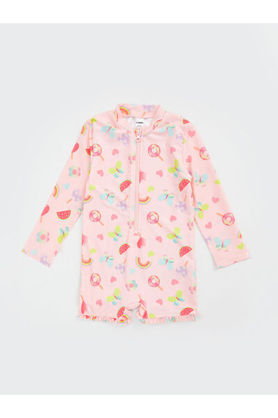 LC Waikiki GiyÇık Storeden Pembe Baskılı Şortlu Kız Çocuk Mayo