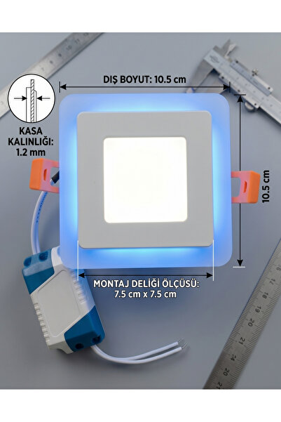 CNL Kare Sıva Altı Led Spot Aydınlatma 6 WATT Çift Renk 3 Kademe Mavi Beyaz G...
