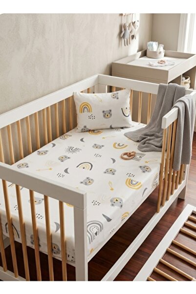 Manora طقم ملاءة سرير أطفال مطاطية مقاس 60x120 + غطاء وسادة - مزيج قطني - بنم...