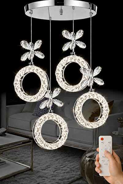 Luna Lighting Medusa Model 4 lü Krom Kaplama 3 RENK Kumandalı Salon Mutfak Ot...