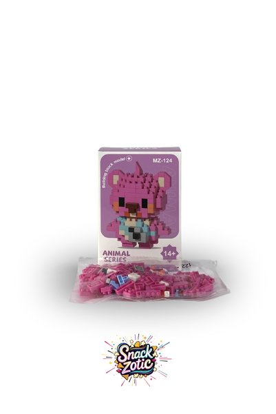 Bricks Snackzotic Animal Series Photographer Pink Bear 3D Micro Block Figure - 200 Piece Building Set