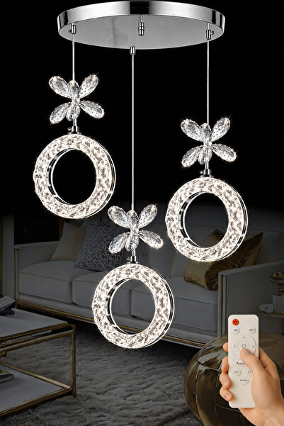 Luna Lighting Medusa Model 3 lü Krom Kaplama 3 RENK Kumandalı Salon Mutfak Ot...
