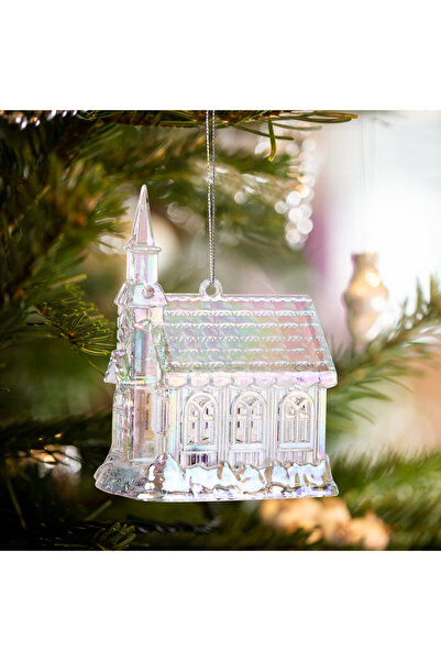 FAMİLY Decoratiune brad Craciun biserica acril irizat 10 cm, ornament transpa...