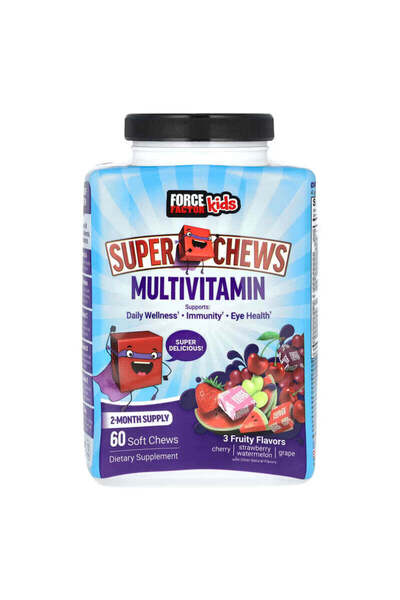 force factor Kids Super Chews Multivitamin Cherry Strawberry Watermelon Grape...