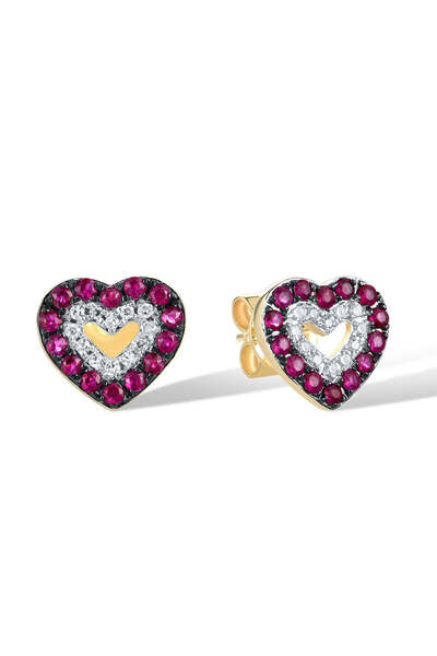 Bijuteria SORELLY Σκουλαρίκια καρδιές από χρυσό 14 καρατίων με διαμάντια 0.06...