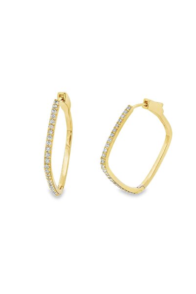 Bijuteria SORELLY Επιχρυσωμένα 14Κ ασημένια σκουλαρίκια κρεόλ με λευκές πέτρες