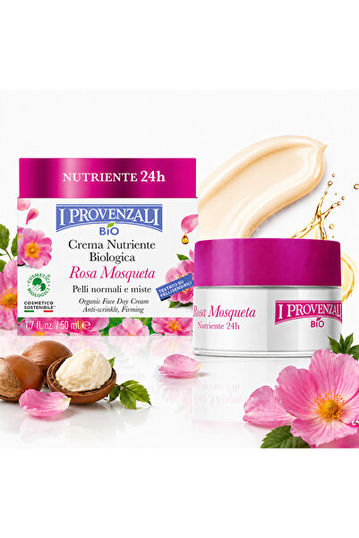 I Provenzali Βιολογική Θρεπτική Κρέμα Προσώπου με Ρόζα Μοσκέτα 50 ml, 24ωρη ε...