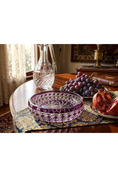 Kristal Market Handmade Crystal Patterned Amethist 28cm Tableware Presentatio...