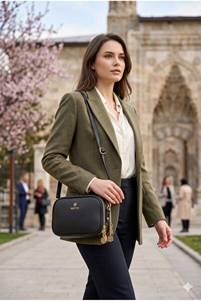 Moda Lime حقيبة كتف يومية سوداء أنيقة وعملية بتصميم بسيط ومتعددة الأقسام مع ح...