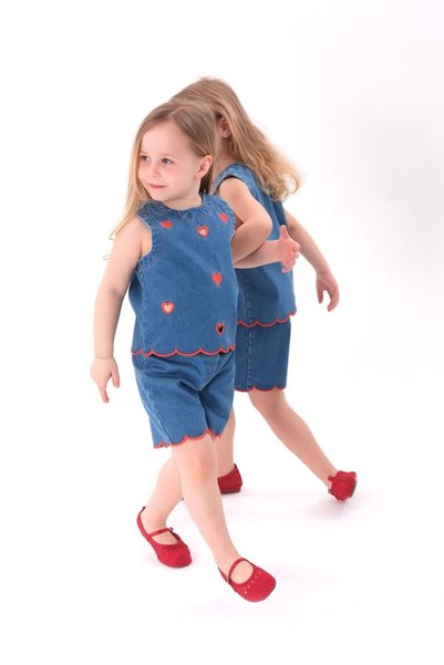 TINY BEAR Girl's Heart Patterned Denim Suit