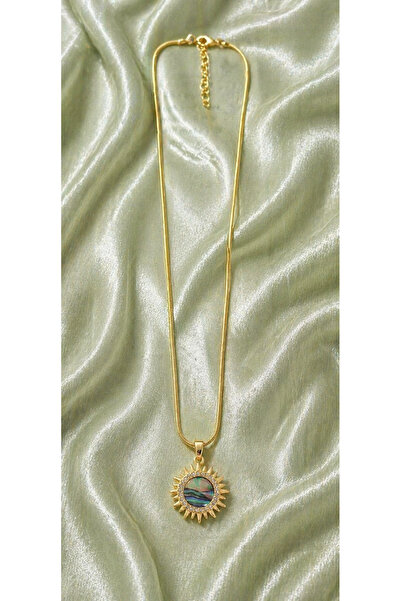 Sylvera Shop Hologram Effect Sun Steel Necklace - Glows and Rotates (Gold Color)