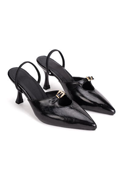 elvinshoes شبشب نسائي من ليلي بكعب مطاطي أسود