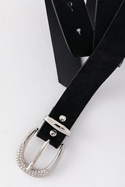 Pantastic Jeans 3 cm Black Suede Women's Belt with Silver Buckle