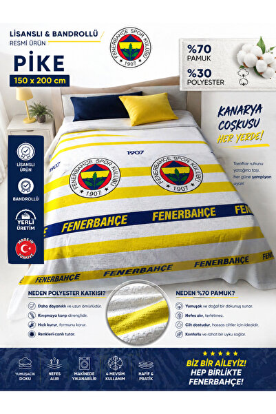 Fenerbahçe Lisanslı Bandrollü Tek Kişilik Pike – %70 Pamuk %30 Polyester – “Y...