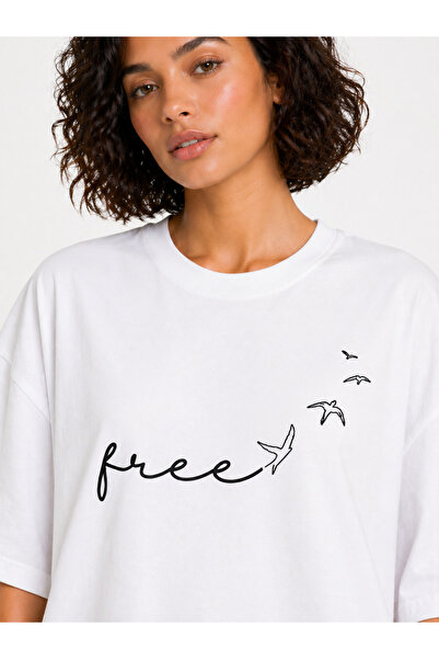 Lizbon Style Γυναικείο μπλουζάκι με στάμπα δωρεάν μεγέθους oversize, 100% βαμ...