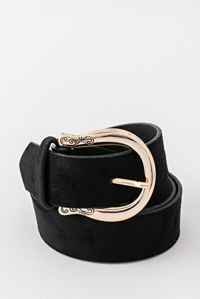 Pantastic Jeans 3.5.cm Gold Buckle Black Suede Faux Leather Women's Belt