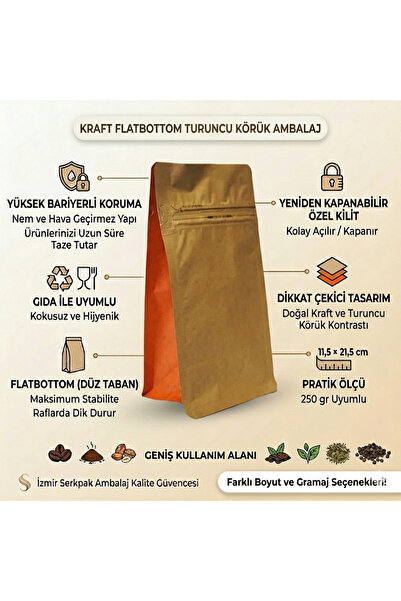 Kraft Flatbottom Turuncu Körük Ambalaj - 11.5X21.5CM - (100 Adet)